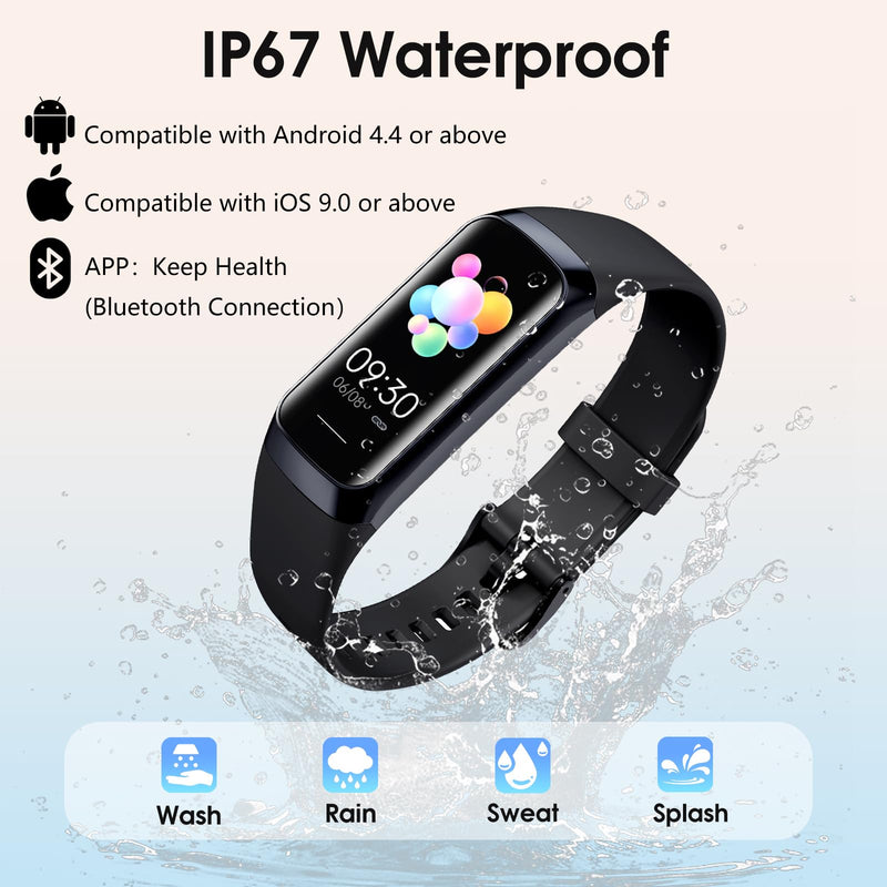 [Australia] - Fitness Tracker, 24/7 Heart Rate Blood Oxygen Blood Pressure Body Temp Monitor Sleep Calorie Tracker with 1.1" AMOLED Touch Color Screen Pedometer Smart Watch Waterproof for Women Men Black 