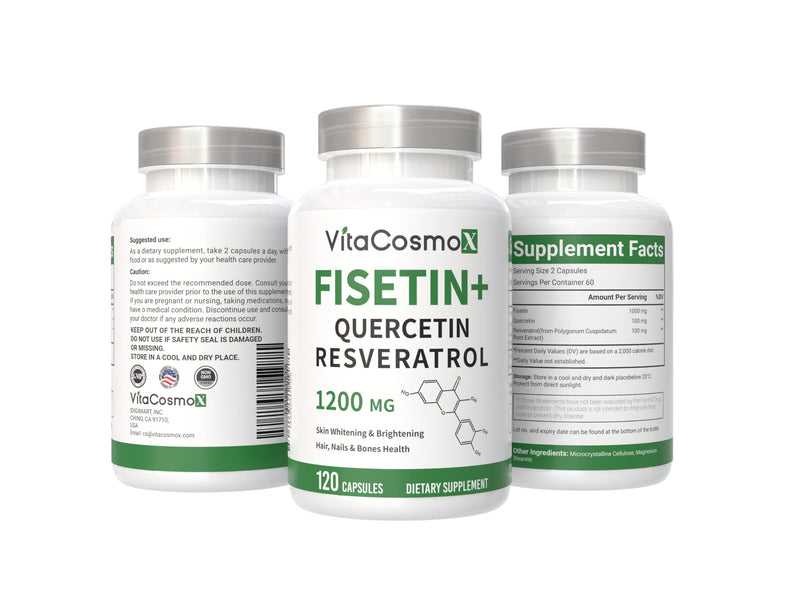Fisetin Quercetin Resveratrol Supplement, 1,200 mg, 120 Veggie Capsules 100% Vegetarian, Non-GMO & Gluten Free - 2 Packs