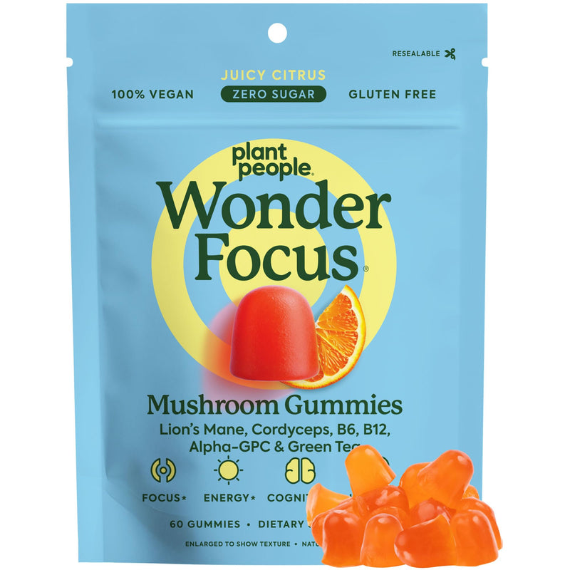 [Australia] - Plant People WonderFocus Mushroom Gummies with Lion‚Äôs Mane & Cordyceps - Nootropic Brain Supplement Boosts Memory, Focus, Energy & Mood in Adults | No Sugar, 100% Vegan, Citrus Flavor, 60 Count 60 Count (Pack of 1) 