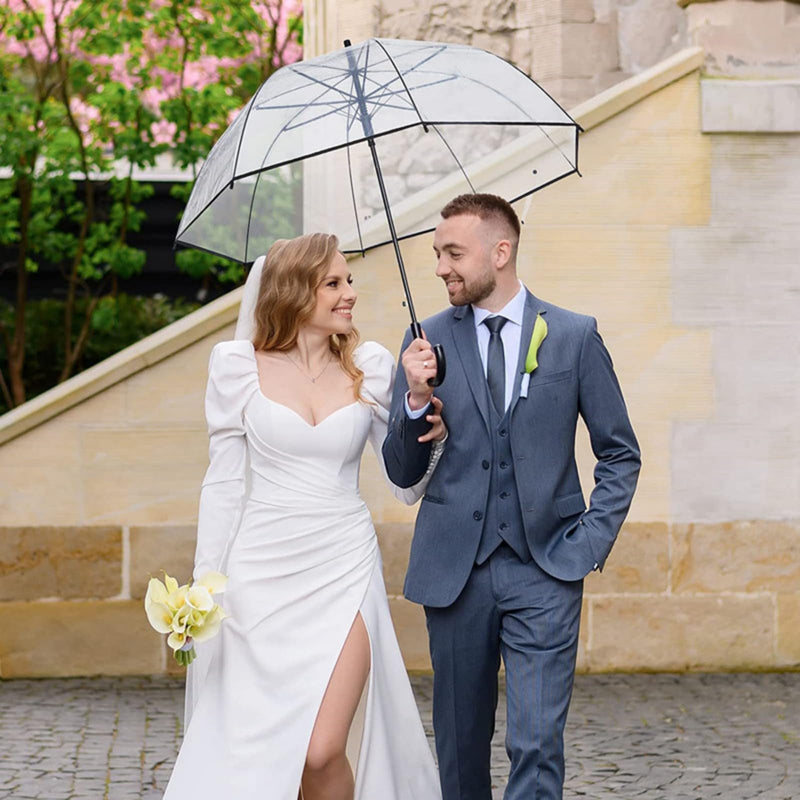 Clear Windproof Bubble Stick Umbrella, Auto Open Rainproof Transparent Umbrella for Adult Boys and Girls, Lightweight Wind and Rain Protection, Dome Canopy (black edge, 2pcs)