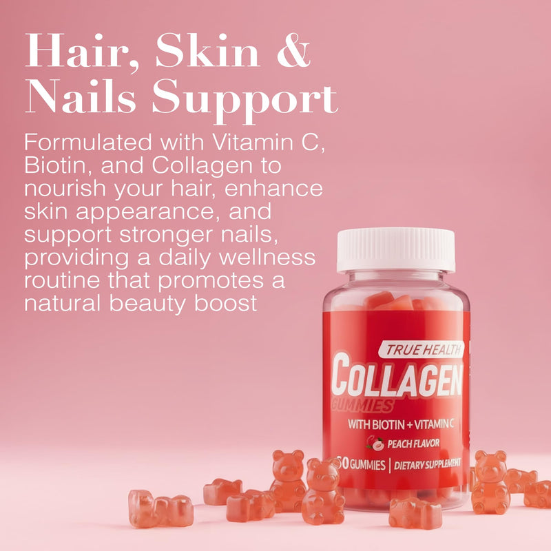 Collagen Gummies with Vitamin C and Biotin – Peach Flavored, Without Sugar or Gluten, Collagen Gummies for Women and Men – Multivitamins Supports Hair, Skin & Nails, 60 Units per Bottle 60 Gummies