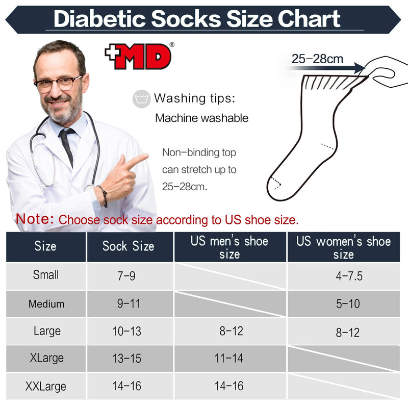 [Australia] - +MD Diabetic Socks for Men Women 6 Pairs,Non-Binding Top Extra Wide Ankle/Crew Socks, for Edema Circulator 9-11 10-13 13-15 Ankle/6 Pairs White 