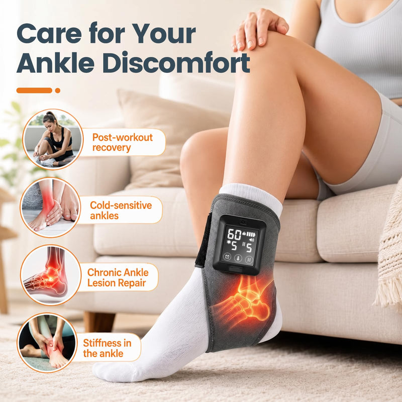 Foot Massager with Heat, Cordless Heated Ankle Wrap with Vibration, 4000mAh Rechargeable Adjustable Ankle Brace, 6 Heat & 6 Vibration Levels, 6 Timing Options(Single)