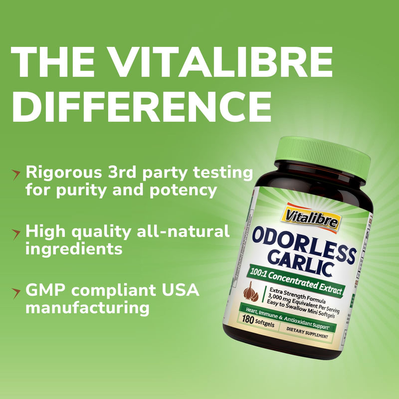[Australia] - Odorless Garlic, 3,000mg Equivalent Per Serving, Extra Strength 100:1 Extract, Non-GMO, No Gluten, Heart & Immunity, Antioxidant Defense, 180 Softgels 