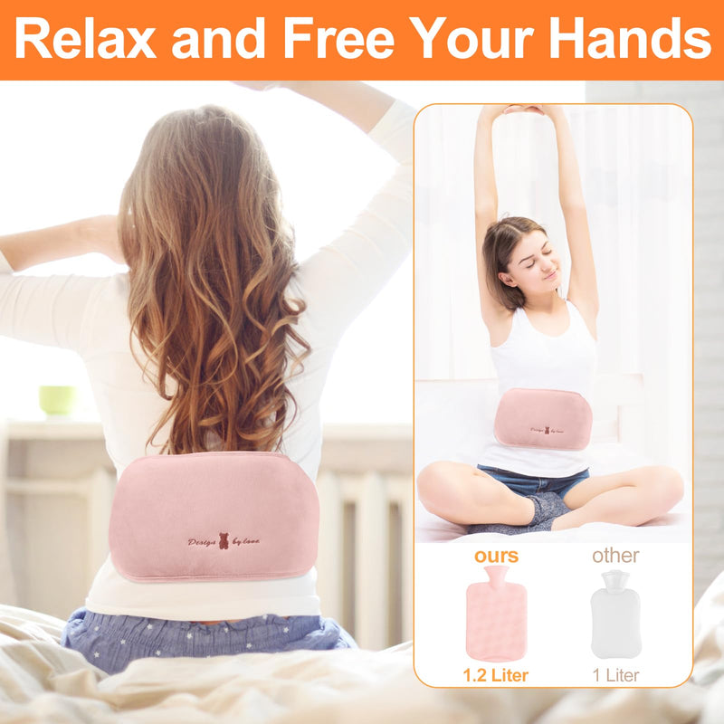 [Australia] - Votoko Hot Water Bottle Belt, 3 in 1 Hot Water Bottle Belt, 1.2 L Rubber Hot Water Bottle with Soft Waist Cover, Hot Water Bottle Belt for Neck and Shoulder, Back, Legs, Waist Warming (Pink) Pink 