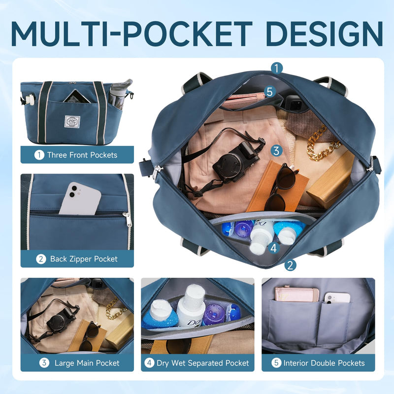 WALNEW Travel Duffel Bag, Weekender Overnight Carry On Bag for Women Men, Foldable Waterproof Gym Luggage with Metal Buckle Detachable Shoulder Strap and Wet Compartment (Peacock Blue) | Overnight Carry On Bag, Foldable Waterproof Gym Luggage with Meta...