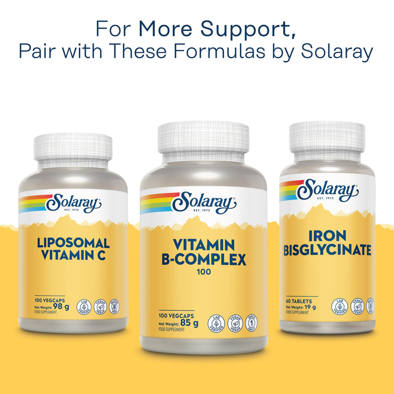 Solaray Vitamin B Complex "100" Super Strength - 100 Vegan Capsules - 3+ Month Supply - High Potency Vitamin B1, B2, B3, B5, B6, B7, B9 & B12 - Lab Verified