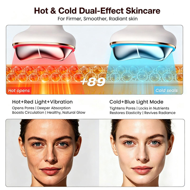 Cold Heated Electric Gua Sha, Facial Neck Lymphatic Drainage Sculpting Tool, Cooling Depuffing Wand for Puffy Face, 7-in-1 LED Red Light Face Massager for Lifting, Contouring, Firming
