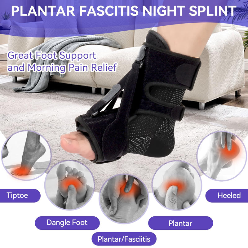 Plantar Fasciitis Night Splint, 3-Adjustable Relief with Massage Balls & Arch Support, For Men & Women(Black) Black