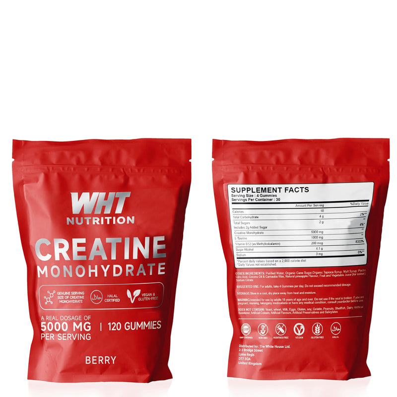 Creatine Gummies – 5000mg Real Creatine Monohydrate per Serving – Halal Certified, Vegan & Gluten Free – 120 Gummies (Berry/Pineapple) (Berry) Berry