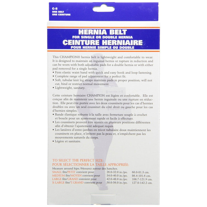 Champion Hernia Belt, Single or Double Bilateral Herniation Pad, Adjustable, Elastic, Medium