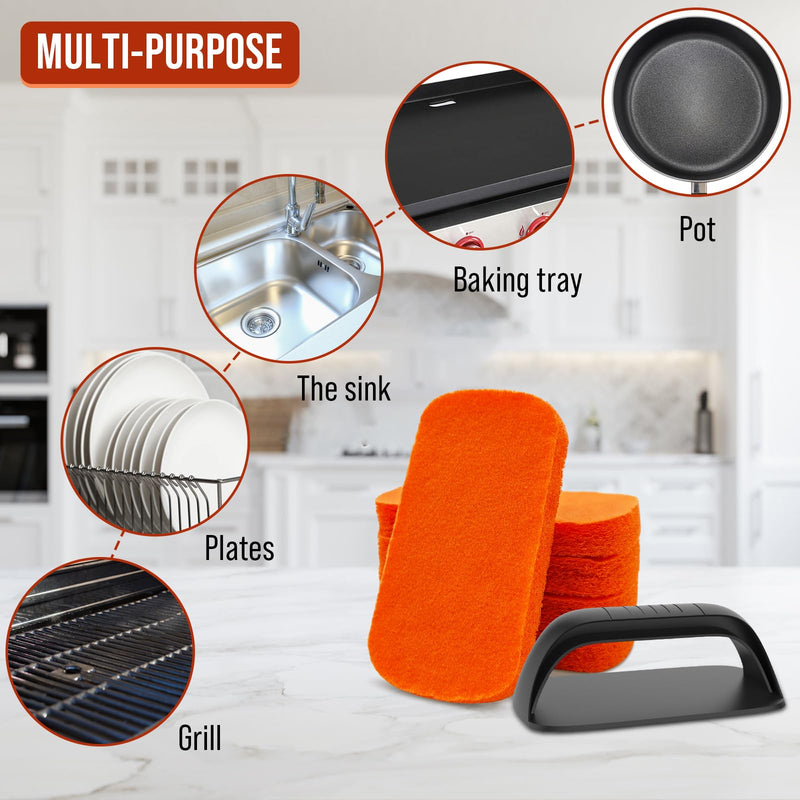 [Australia] - 6-Piece Griddle Cleaning Kit for Blackstone, Flat Top Grill Cleaning Kit Non-Scratch Scouring Pads for Kitchen - 5 Scrubber Pads and 1 Handle Orange Orange-6pcs 