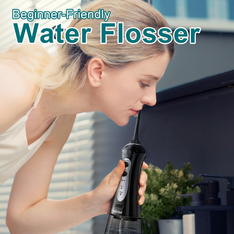 [Australia] - Nicefeel Cordless Water Dental Flosser ‚Äì 300ML BPA-Free Portable Oral Irrigator, 3 Cleaning Modes, Fast Charge, IPX7 Waterproof for Teeth, Gums & Tonsil Stones ‚Äì Home & Travel Use Dark Black 