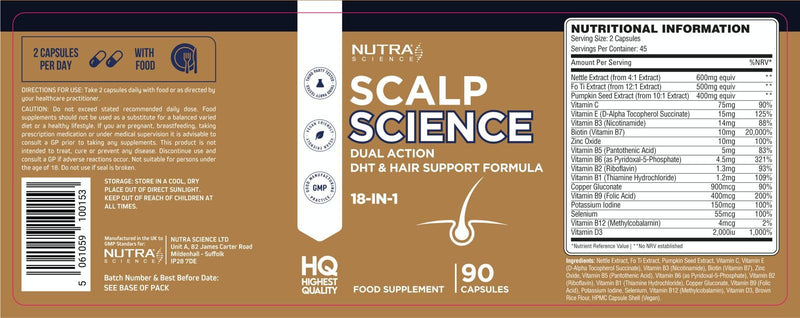 Scalp Science Advanced DHT Blocker Tablets Hair Growth Vitamins for Men and Women – 10,000mcg Biotin + Pumpkin Seed & Nettle Root – 90 Vegan Capsules