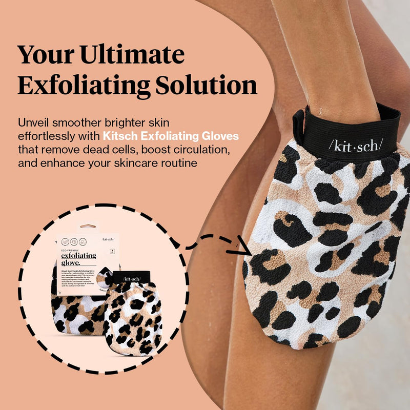 Kitsch Deep Exfoliating Glove, Eco Friendly Exfoliating Body Scrubber, Dead Skin Remover & Body Scrubber Exfoliator, Body Scrub Mitt for Skin Cell Renewal, Body Exfoliating Gloves for Shower, Leopard 1 Count (Pack of 1)