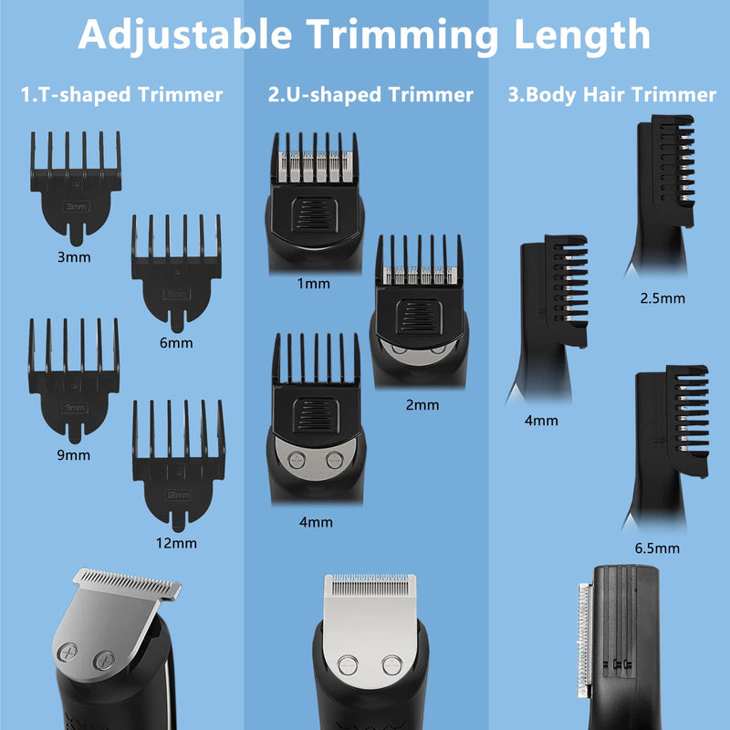 [Australia] - AMULISS Men's Beard Trimmer Kit, 6-in-1 Multi-Functional Trimmer with Nose Trimmer, Body Groomer, USB Cordless, Waterproof 