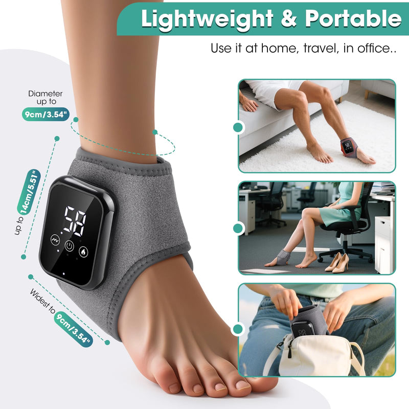Cordless Ankle Heating Pad for Pain Relief, Ankle Massager for Circulation and Pain, Rechargeable Ankle Brace Massager, Heated Ankle Wrap