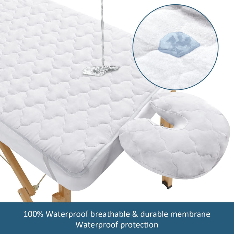 [Australia] - 2-Piece Waterproof Massage Table Sheet Set, Extra Soft, Cushy, for Massage Tables, Includes Massage Fitted Sheet and Face Rest Cover, White 