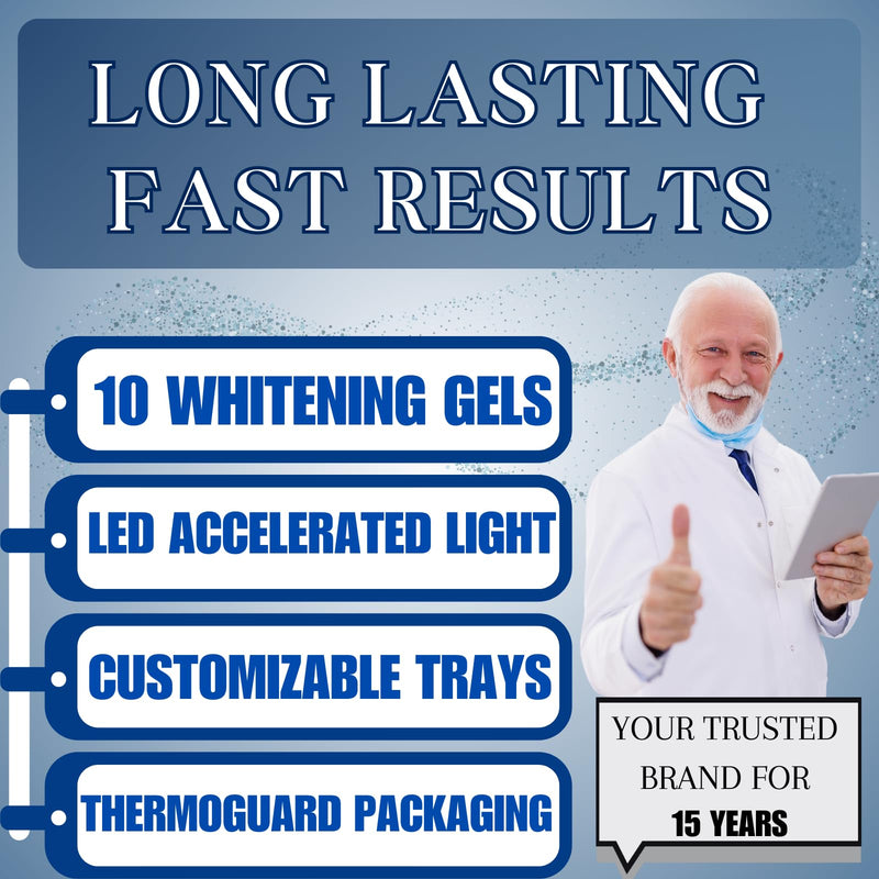 [Australia] - Teeth Whitening Kit 10 Syringes Strongest 44% Carbamide Peroxide Vegan Teeth Whitening Gel, Light and Teeth Bleaching Trays Included 