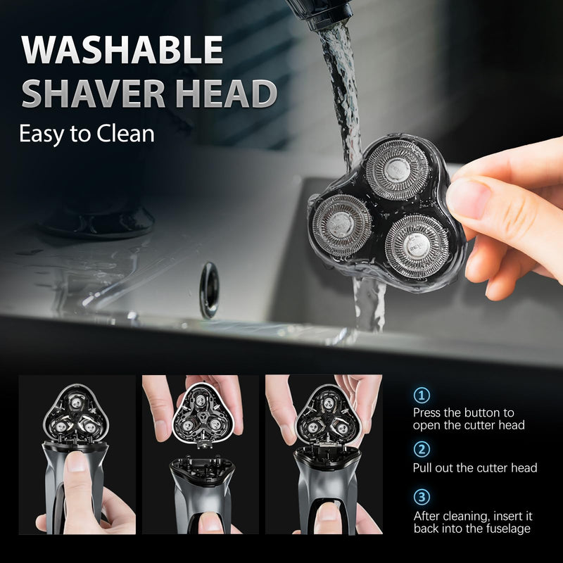 Sejoy Electric Razor for Men,Electric Shavers for Men,Face Shaver, Cordless Washable Rechargeable Shaving Machines,Pop Up Trimmer for Travel Home, LED Display,Fast Charging Gray