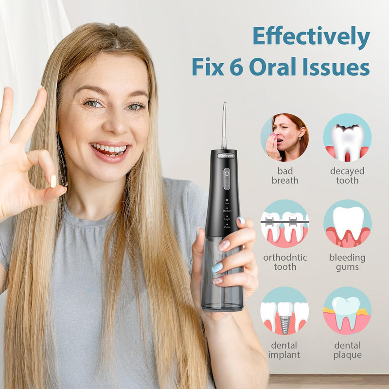 [Australia] - Onlyone Water Dental Flosser Pick for Teeth, 300ML Portable Oral Irrigator, Rechargeable Travel Irrigation Cleaner, Professional Electric Flossing Cleaning Picks for Teeth Cleaning,IPX7 Waterproof Black 300ML Lager Tank 