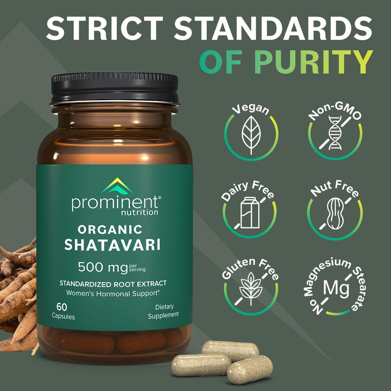 [Australia] - Prominent Nutrition Organic Shatavari Capsules, Hormone Support for Women, 500 mg, 60 Count, Standardized Root Extract Formulated for Women‚Äôs Health - 1 Pack 60 Count (Pack of 1) 