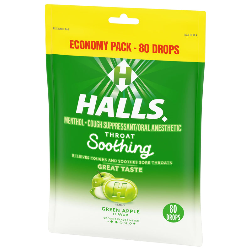 [Australia] - Halls Throat Soothing Green Apple Cough Drops, Economy Pack, 80 Drops 
