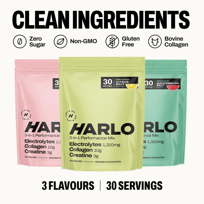 Harlo 3-in-1 Electrolytes Powder with Creatine & Collagen – Hydration, Muscle & Joint Support | Zero Sugar | 30 Servings (Raspberry) Raspberry