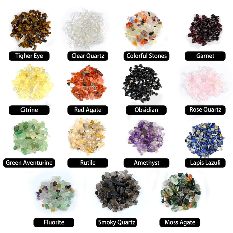 [Australia] - Pack of 15 crystal wish bottles, healing crystal tumbled stones collection set, natural quartz gravel wish bottle, Advent calendar stones for Reiki, healing, meditation 15 pieces 
