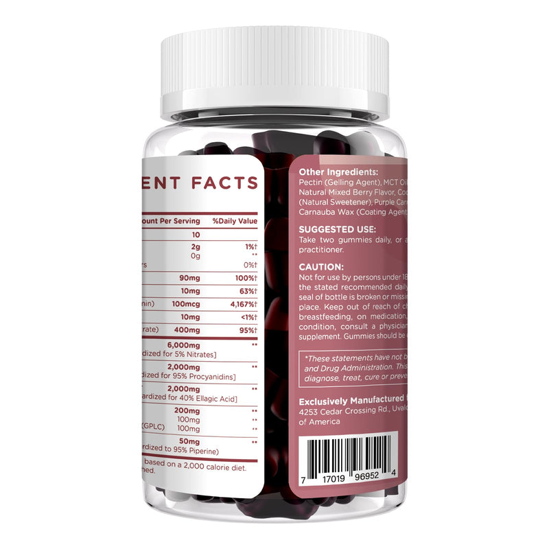 Beet Root Gummies 6000mg – Nitric Oxide Booster with Grape Seed, Pomegranate, Vitamins C & B12 – Nitric Oxide Supplements for Men – Mixed Berry Flavor – 60 Gummies