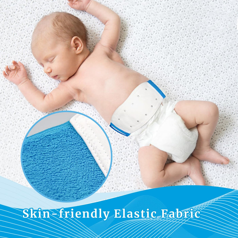 [Australia] - S Baby Belly Band Umbilical Hernia Belt | Belly Button Band Navel Truss Wrap for Newborn/Infant - Soft, Skin-friendly, Adjustable Blue/White 