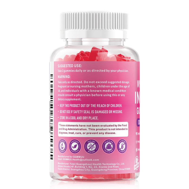 Myo-Inositol & D-Chiro Inositol Gummies for Women, 60 Count | 1000mg+25mg 40:1 Ratio, with Vitamin D3, Magnesium Glycinate, Folate & Zinc, Vegan, Sugar Free, Non-GMO, Raspberry Flavor 60 Count (Pack of 1)