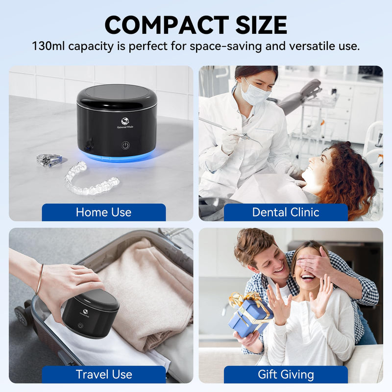 Ultrasonic Pod, Upgraded Lighted Ultrasonic Retainer Cleaner Machine, Dental Cleaning Pod Ultrasonic Cleaner for Retainers, Dentures, Mouth Guard, Braces, Aligner, Jewelry (Black) Black
