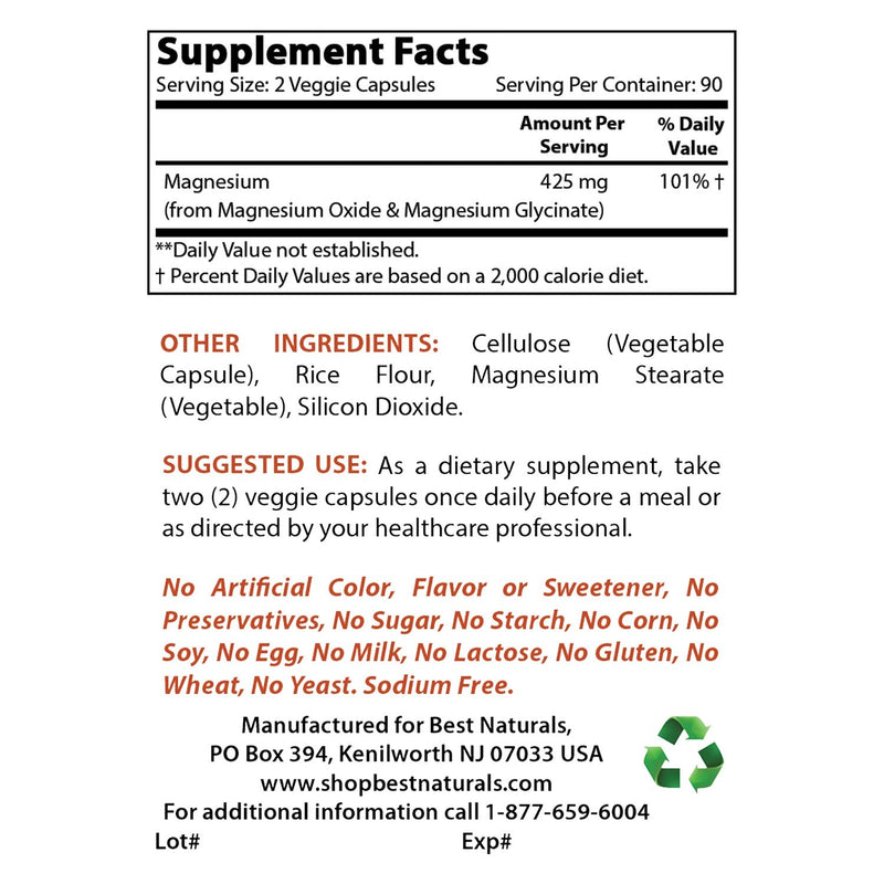 Best Naturals Vitamin B2 (Riboflavin) 400mg & Magnesium Glycinate 425 mg
