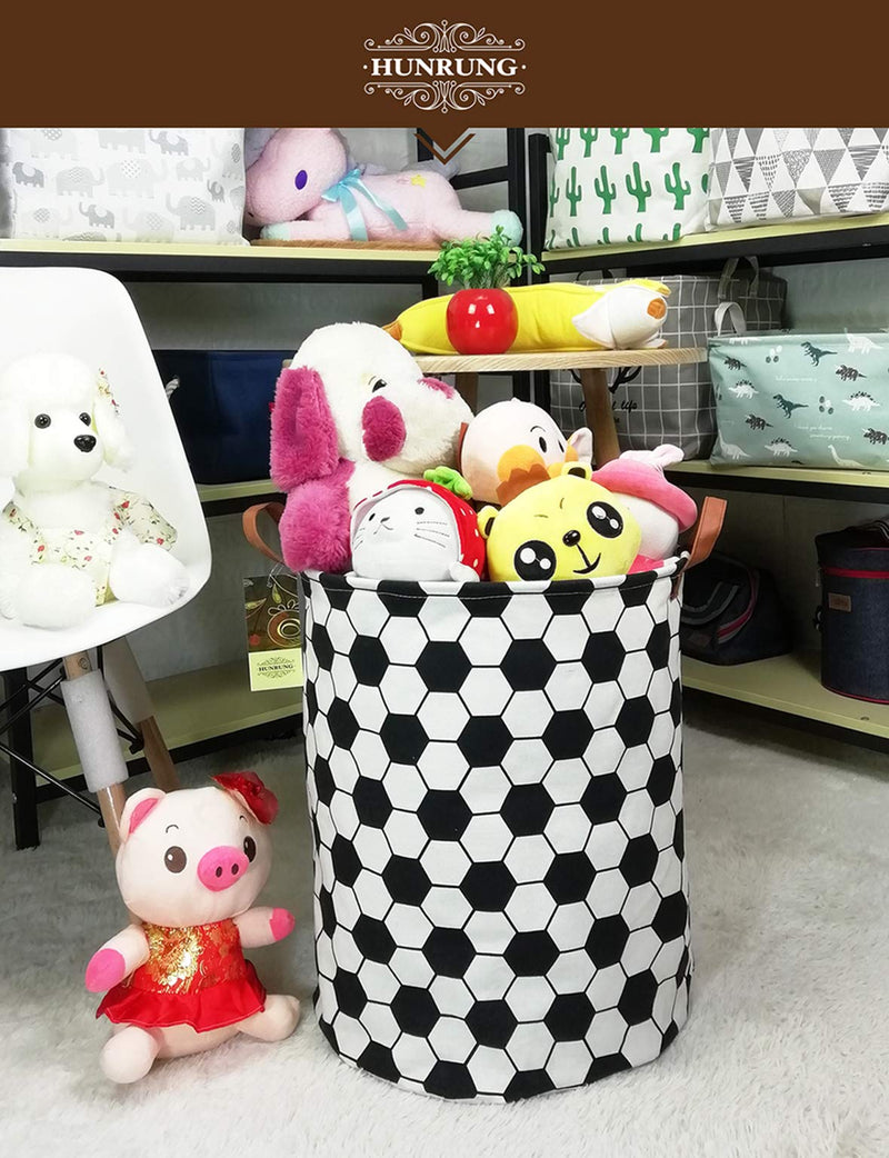 [Australia] - HUNRUNG Laundry Hamper,Large Canvas Fabric Lightweight Storage Basket Toy Organizer Dirty Clothes Collapsible Waterproof for College Dorms, Children Bedroom,Bathroom（Roud-Football） Roud-Football 