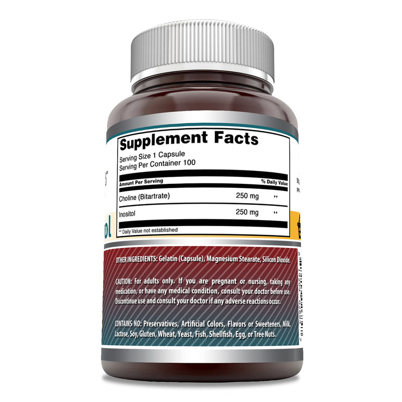 [Australia] - Amazing Formulas Choline & Inositol Supplement | 500 Mg Per Serving | Capsules | Non-GMO | Gluten-Free | Made in USA (1 Pack, 100 Count) 100 Count (Pack of 1) 