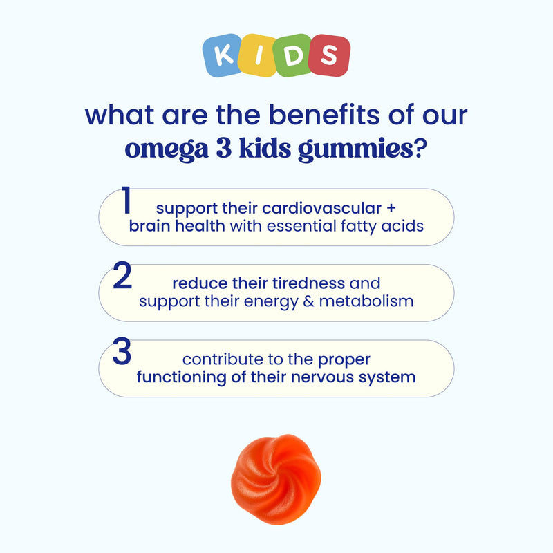 Jelly Pills Omega 3 Gummies for Kids with DHA from Microalgae - 70 Gummies 2-Month Course - No Added Sugar - Orange Flavour - Brain, Concentration & Vision Support