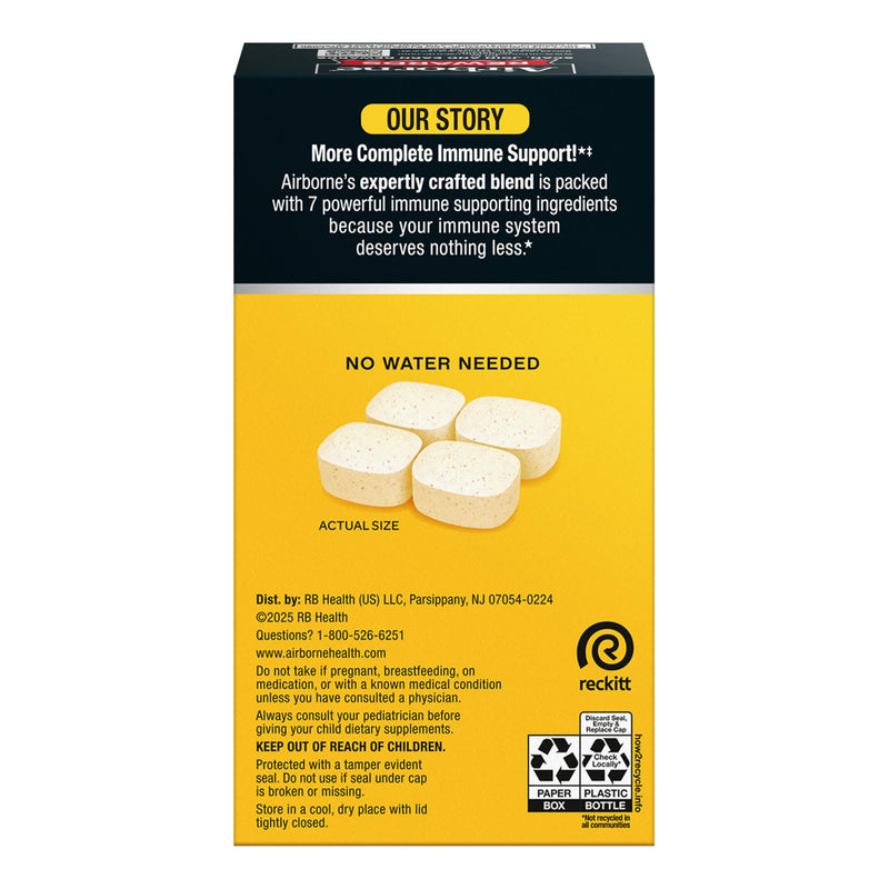 Airborne Vitamin C 1000mg (per Serving) - Citrus Chewable Tablets (96 Count in a Box) - Packaging May Vary | Antioxidants Vitamins A, D & E + Zinc, Selenium, and Manganese, Herbal Blend, Multivitamin Supplements, Immune Health, Tasty 96 Count (Pack of 1)