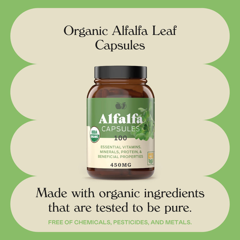 [Australia] - Complete Natural Products Pure Alfalfa Leaf (Medicago Sativa) - 100 Capsules - 630mg of Pure Dried Organic Alfalfa Leaf Powder in Veggie Capsules 