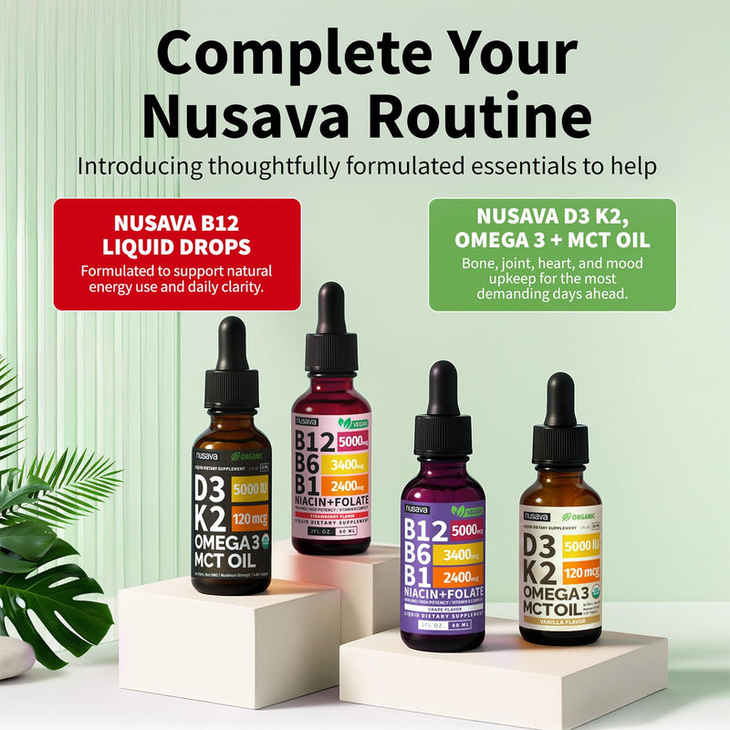 NUSAVA Extra Strength B12 Liquid Drops 10000mcg, Raspberry, Pack of 2 | Energy, Brain and Heart Support, Extra Strength Methylcobalamin B12 with B6, Non-GMO, Sublingual Drops for Women and Men