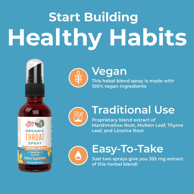 MARYRUTH'S Organic Throat Spray (Vanilla) & Lymphatic Cleanse Drops | USDA Organic, Clean Label Project Verified® | Vitamins for Throat Relief, Immunity & Overall Health | Vegan, Gluten Free, Non-GMO