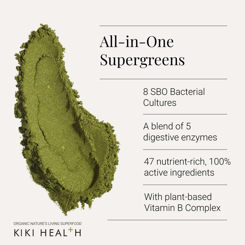 KIKI Health Nature's Living Superfood Powder - 47 Ingredient Superfood Blend with Plant-Based Vitamin B Complex - Raw Greens & Plant Juices - Vegan & Gluten Free 150g 150 g (Pack of 1)