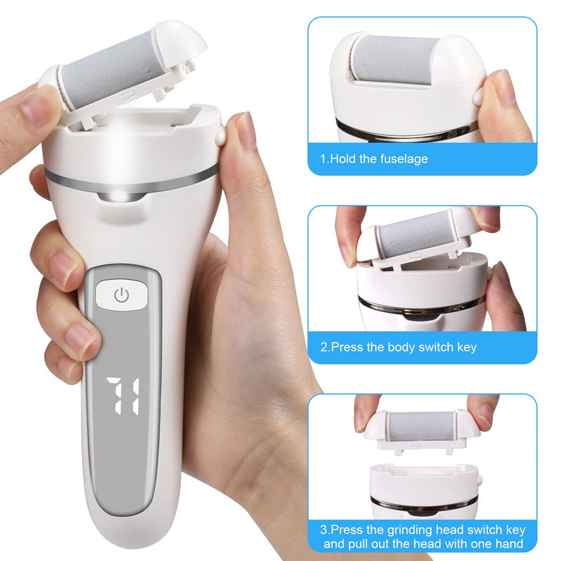 [Australia] - Czemo Electric Callus Remover Rechargeable Callus Planer with 3 Replacement Rollers Waterproof Callus Rasp Foot Care for Feet, 2 Speeds 