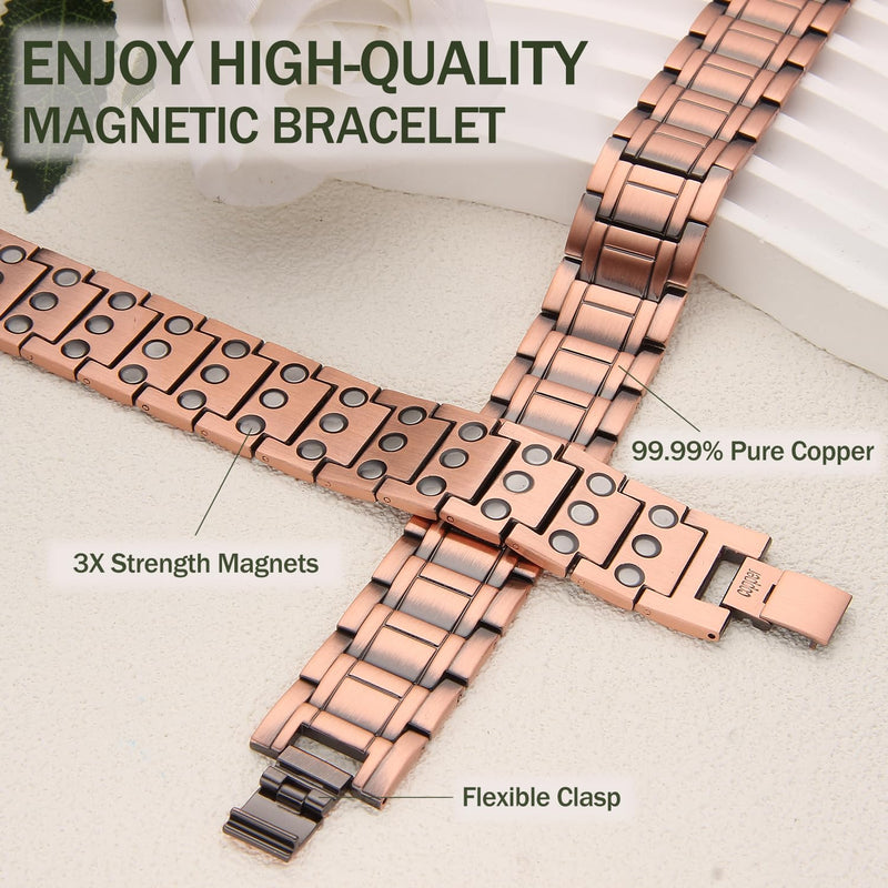 [Australia] - MagEnergy Copper Bracelet for Men 3X Magnetic Bracelets 99.99% Pure Copper Wristband Adjustable Jewelry Gift with Sizing Tool 