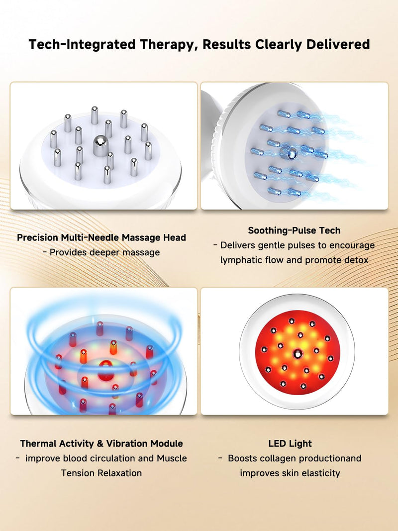 [Australia] - Lymphatic Drainage Massager, Electric Anti Cellulite Massage Tool, Helps Reduce Stretch Marks & Cellulite for Legs & Arms & Belly, Body Sculpting Machine with Microcurrent, Light, Heat & Vibration 