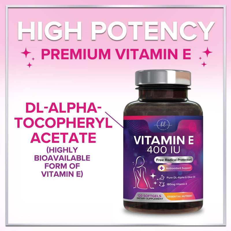 Vitamin E - 180 mg per Serving - Powerful Hair & Skin Support Supplement - dl-Alpha VitaminE Immune Health Support with Antioxidants - Easily Absorbed GMO & Gluten Free, Bottled in USA - 120 Softgels 120 Count (Pack of 1)