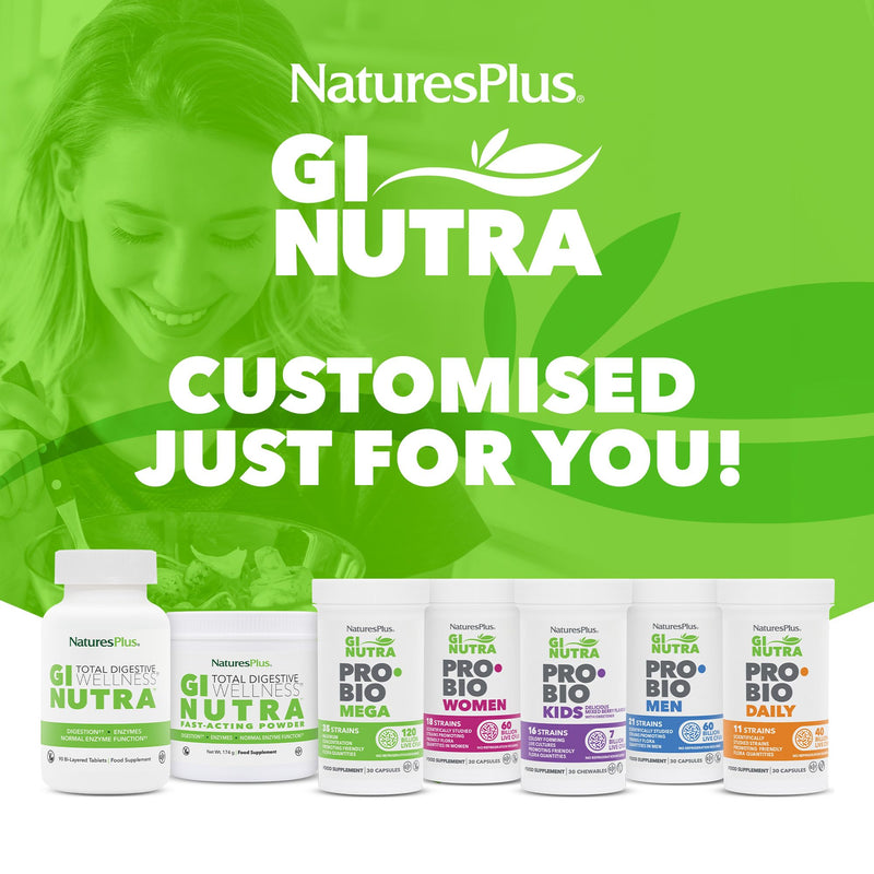 NaturesPlus GI NUTRA Pro Bio Kids Chewable Tablets - 7 Billion Probiotics with 16 Live Strains, L Acidophilus, B. Longum and Prebiotics Fibre Complex - Vegan, Gluten Free, Berry Flavour - 30 Tablets