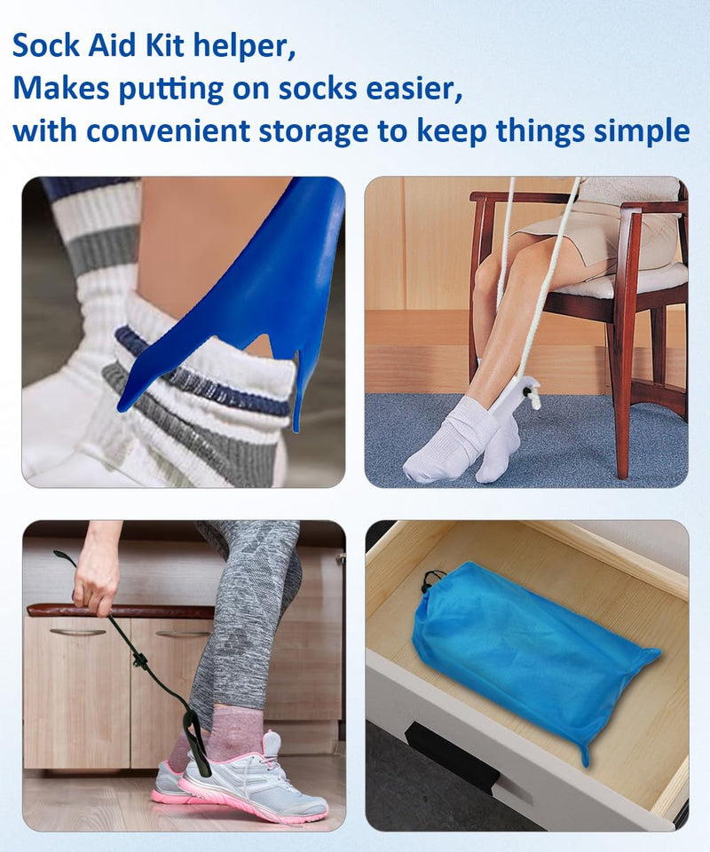 [Australia] - Sock Aids for Putting On Socks, No Bending Flexible Sock Aid Device with Shoe Horn Long-Handle Back Scratcher for Seniors/Disabled, Easy On and Off Sock Helpers (Basic) Basic 