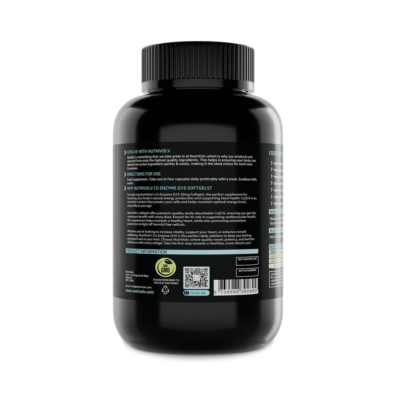 Ubiquinone Coenzyme Q10 Softgel Capsules | 120 Co Enzyme Q10 Softgels | Naturally Fermented High Absorption CoQ10 Capsules | Antioxidant | Made in UK | by NutriVolv
