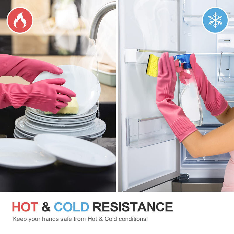 [Australia] - Mamison 2 Pairs Reusable Waterproof Household Dishwashing Cleaning Rubber Gloves, Non-Slip Kitchen Glove(Medium) 